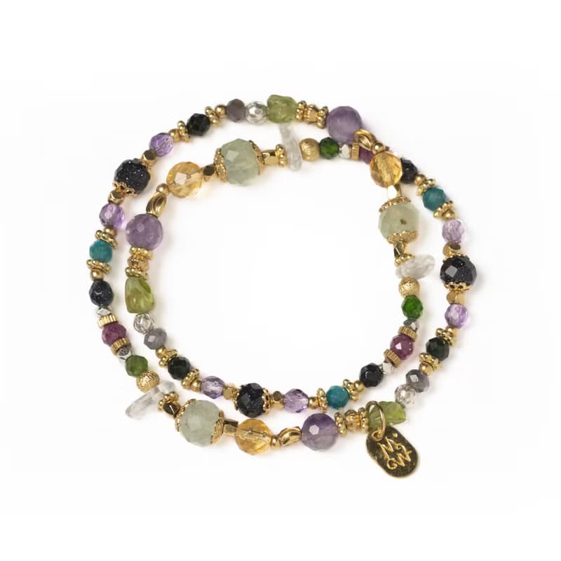 九久珍寶 l 葡萄石薰衣草紫晶藍金沙雙圈手鍊 C1729