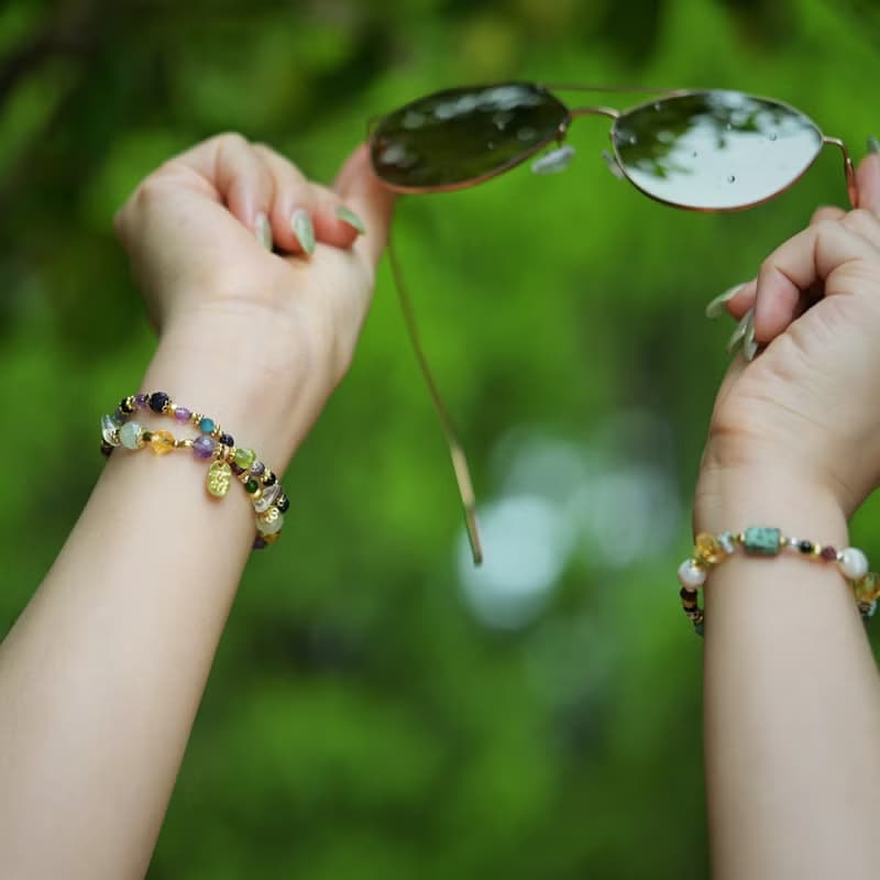 九久珍寶 l 葡萄石薰衣草紫晶藍金沙雙圈手鍊 C1729