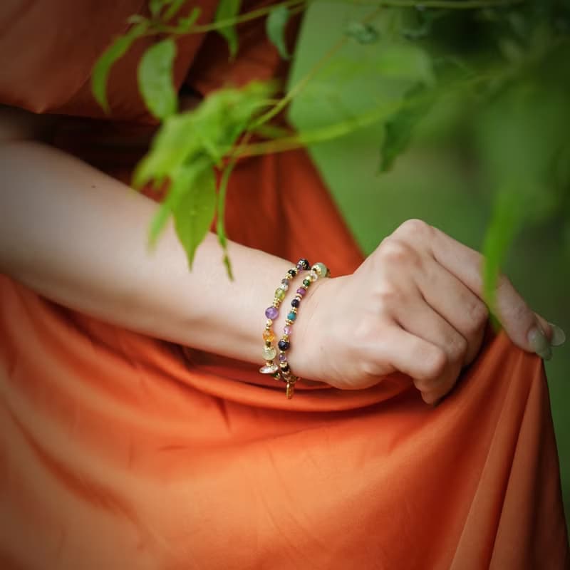 九久珍寶 l 葡萄石薰衣草紫晶藍金沙雙圈手鍊 C1729