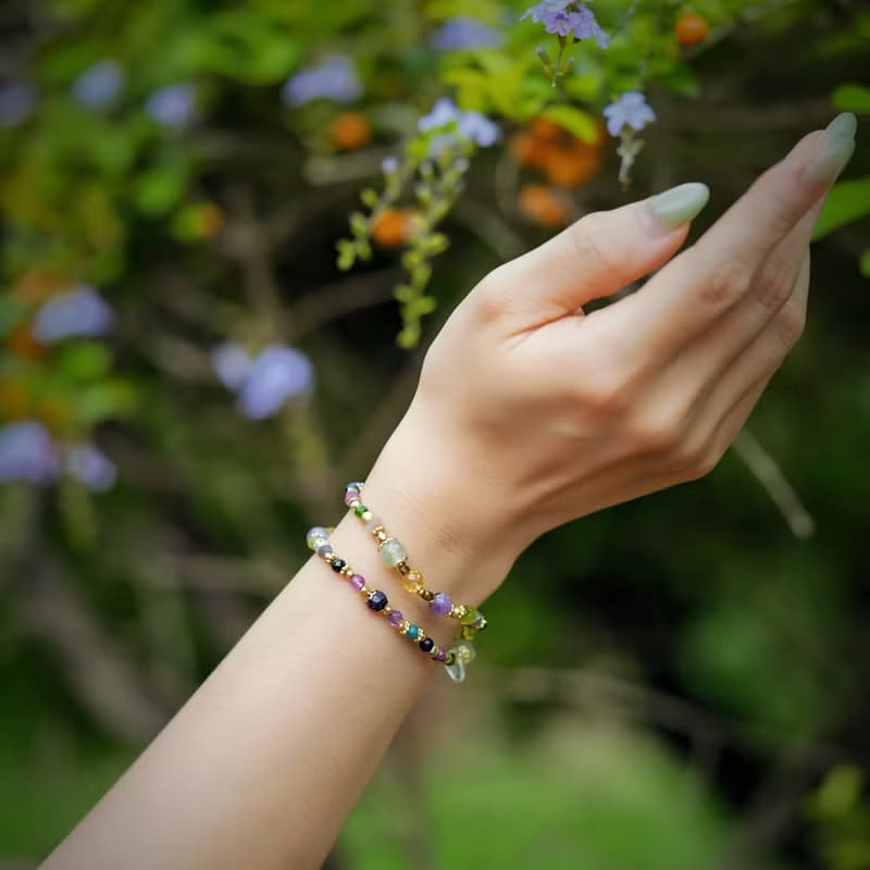 九久珍寶 l 葡萄石薰衣草紫晶藍金沙雙圈手鍊 C1729