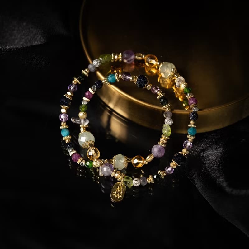 九久珍寶 l 葡萄石薰衣草紫晶藍金沙雙圈手鍊 C1729