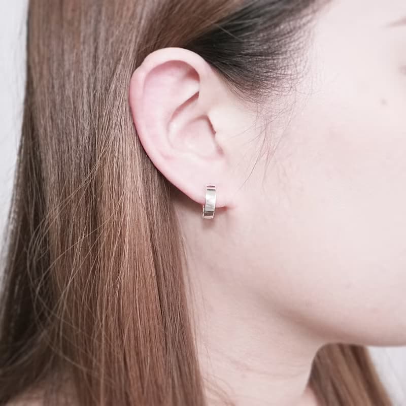 經典平面 易扣式 14mm 基本款 925純銀耳環 女生 男生 中性耳環