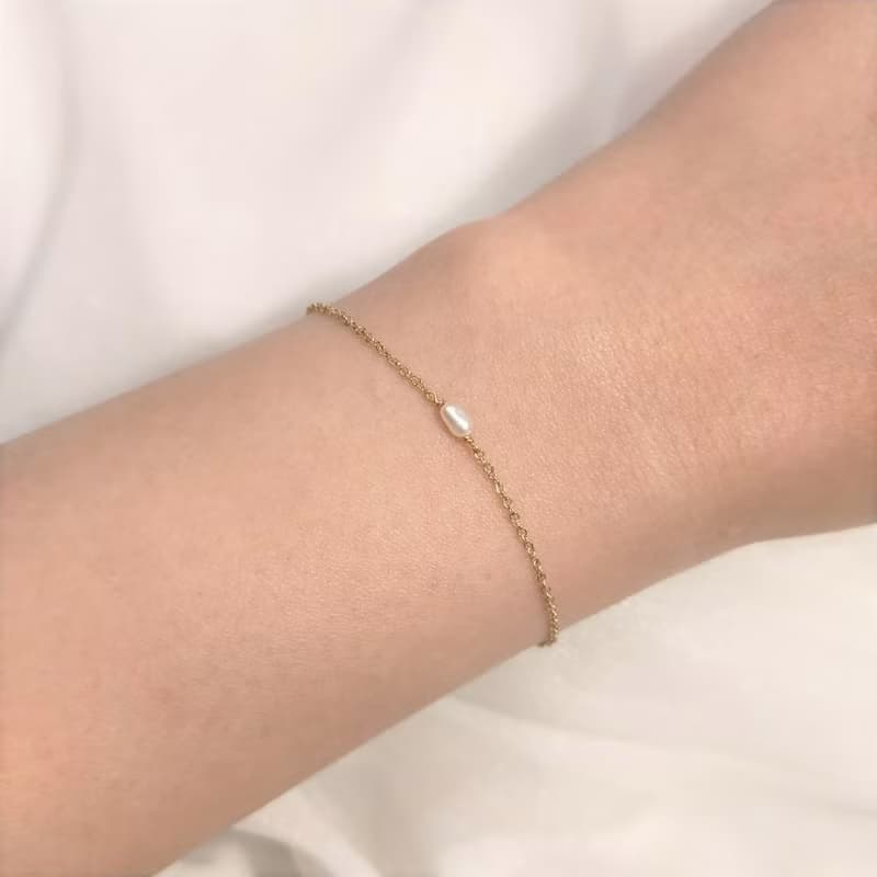 │輕珠寶│米型小珍珠 • 極簡手鍊 • 美國14k注金