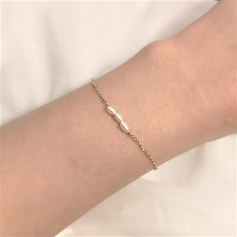 │輕珠寶│米型小珍珠 • 極簡手鍊 • 美國14k注金