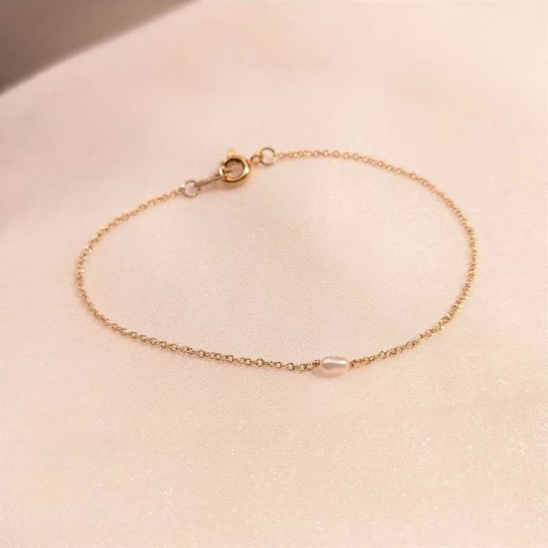 │輕珠寶│米型小珍珠 • 極簡手鍊 • 美國14k注金