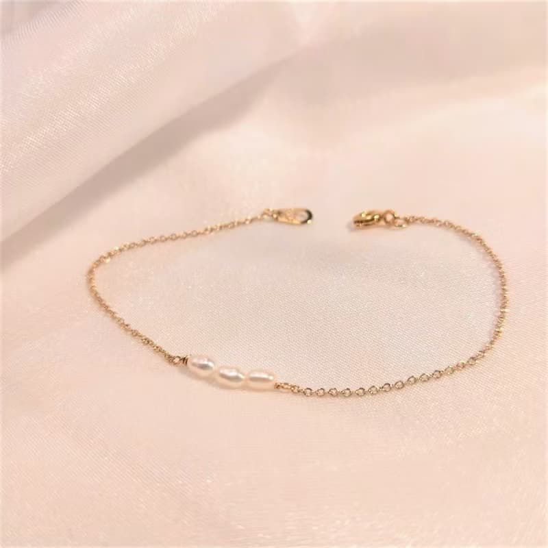 │輕珠寶│米型小珍珠 • 極簡手鍊 • 美國14k注金