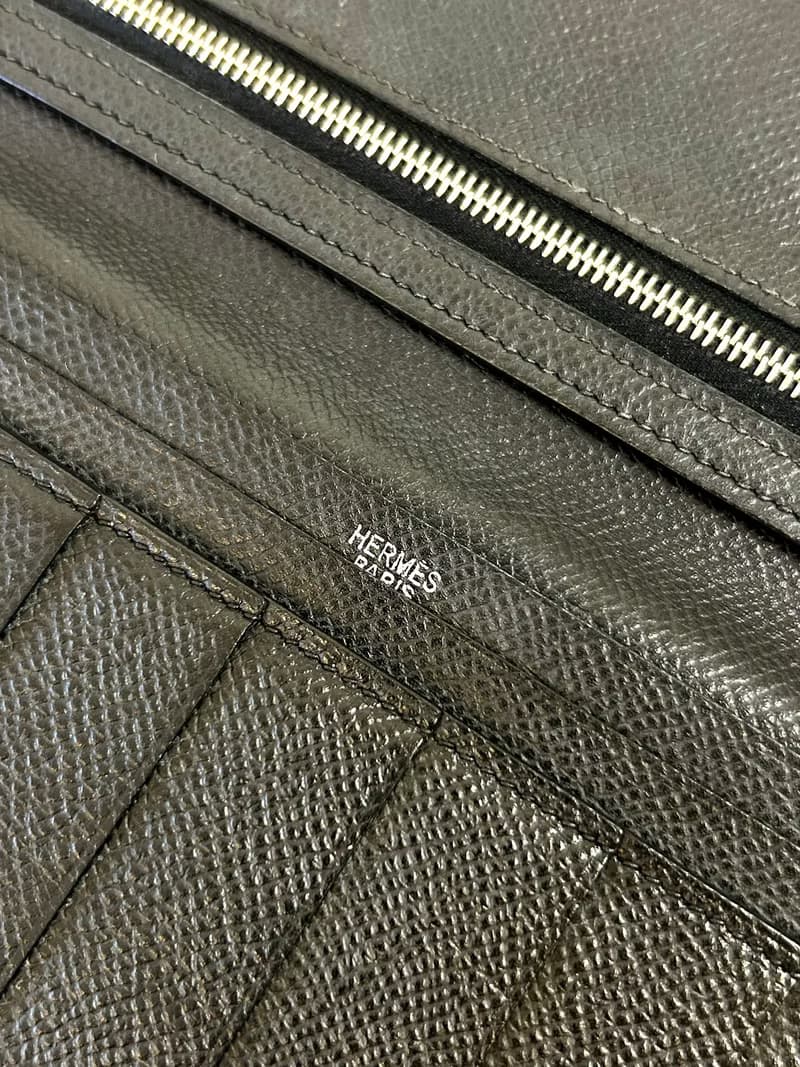 【絕版古董包】中古二手Hermes黑銀色皮革Bearn長夾錢包小手拿袋