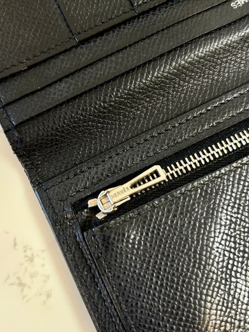 【絕版古董包】中古二手Hermes黑銀色皮革Bearn長夾錢包小手拿袋