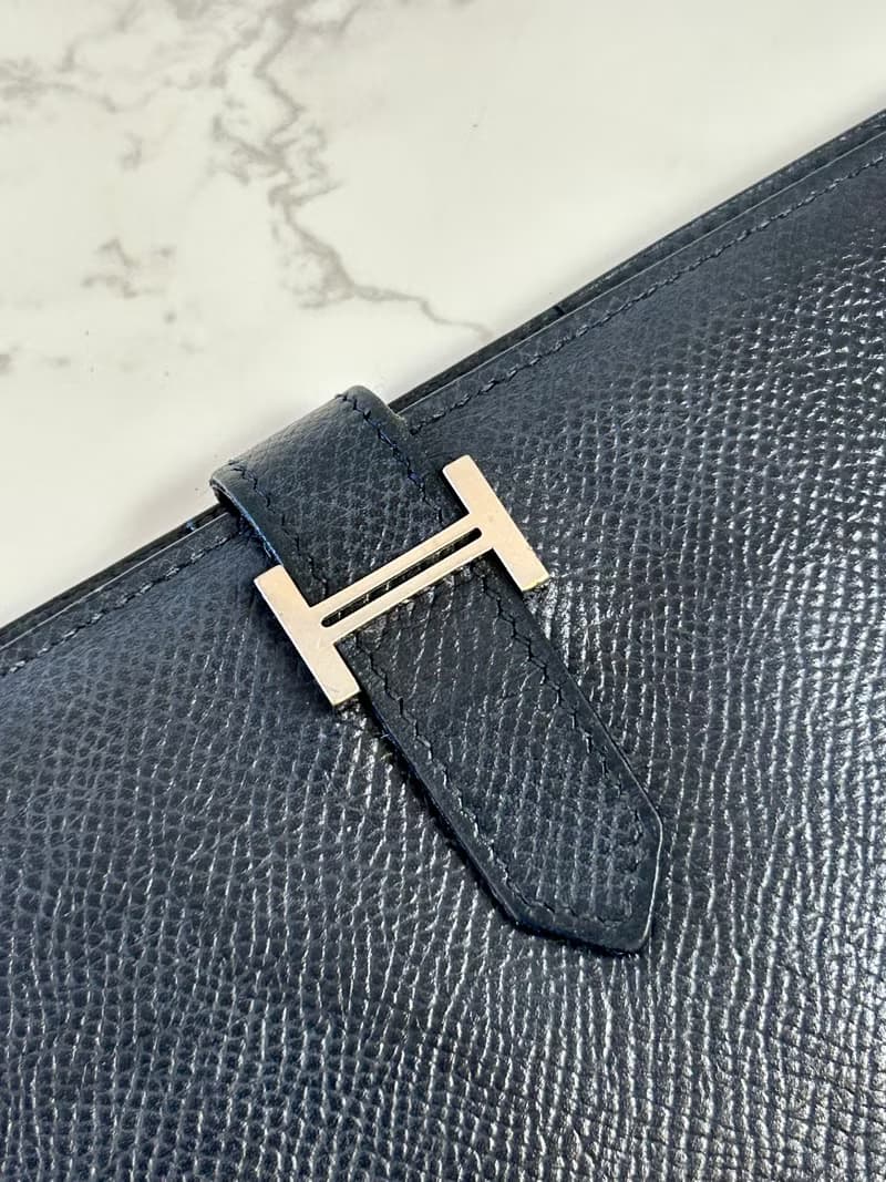 【絕版古董包】中古二手Hermes黑銀色皮革Bearn長夾錢包小手拿袋