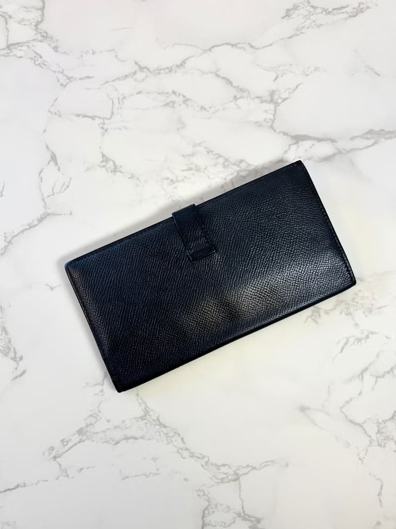 【絕版古董包】中古二手Hermes黑銀色皮革Bearn長夾錢包小手拿袋