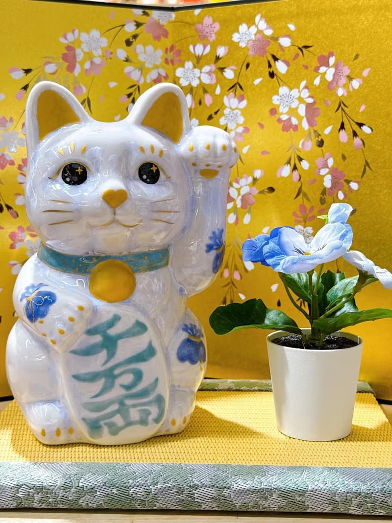 【晶藤千万】日本清水燒招財貓 | 花結晶 藤 - 千万両 特大 左