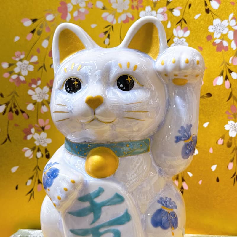 【晶藤千万】日本清水燒招財貓 | 花結晶 藤 - 千万両 特大 左