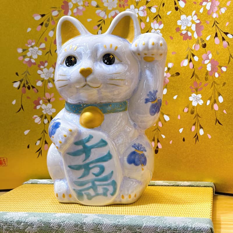 【晶藤千万】日本清水燒招財貓 | 花結晶 藤 - 千万両 特大 左
