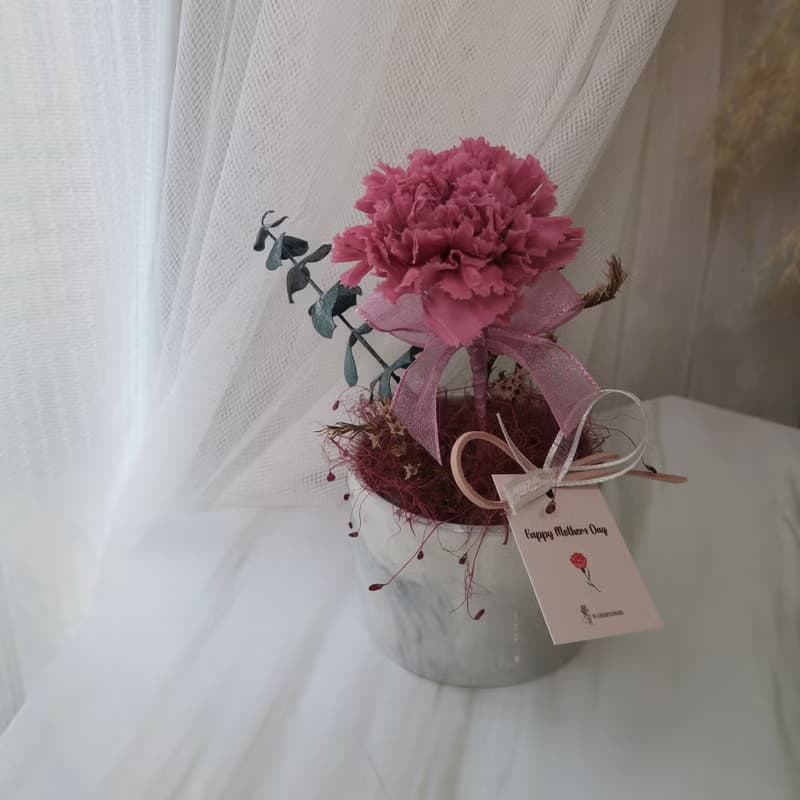 母親節禮物ー大理石紋單朵永生康乃馨桌花 | 永生花/乾燥花