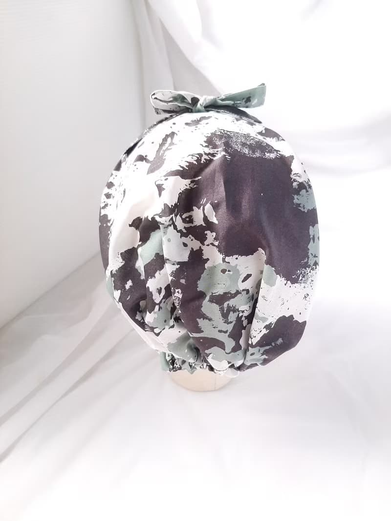 淡綠水墨紋純棉頭巾帽