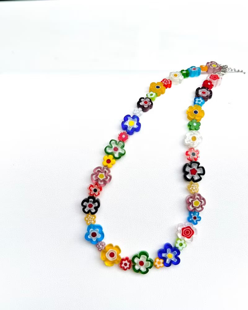 Necklace Posy • Millefiori Flower Beads •  Beaded Jewelry • Flower Chain