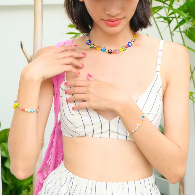 Necklace Posy • Millefiori Flower Beads •  Beaded Jewelry • Flower Chain