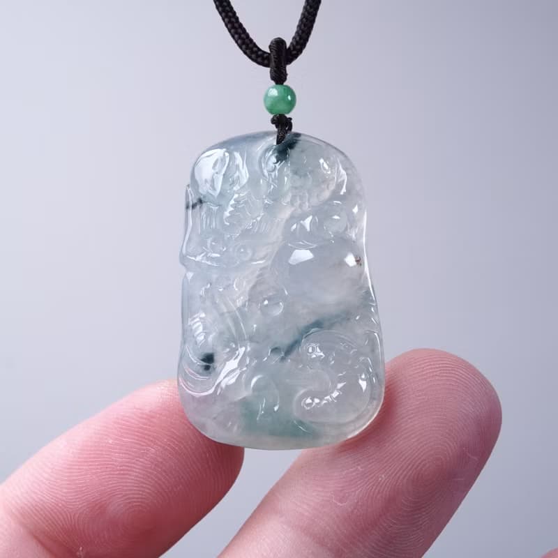 【龍行天下】冰種飄藍花翡翠龍牌項鍊 | 天然緬甸玉翡翠A貨| 送禮