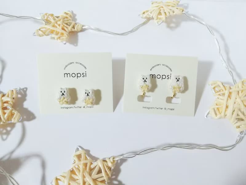 星をつかむしろくま 刺繍ピアス/イヤリング