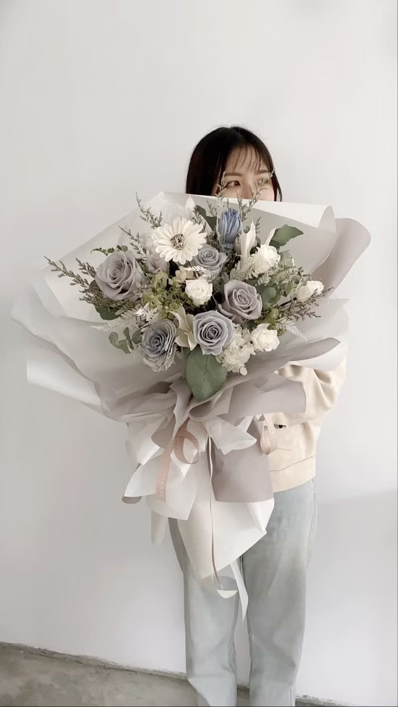 Flora Flower乾燥花束-冷灰文青