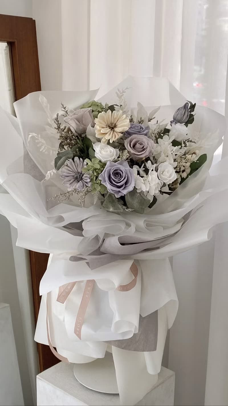 Flora Flower乾燥花束-冷灰文青
