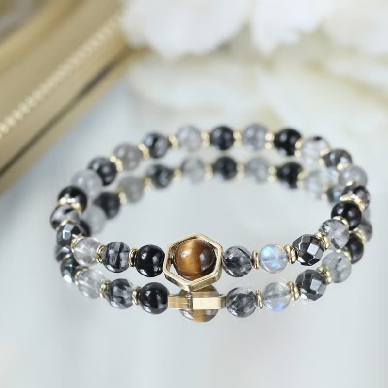 黑曜石 黑髮晶 拉長石 虎眼石 健康招財 避邪防小人 水晶手鍊