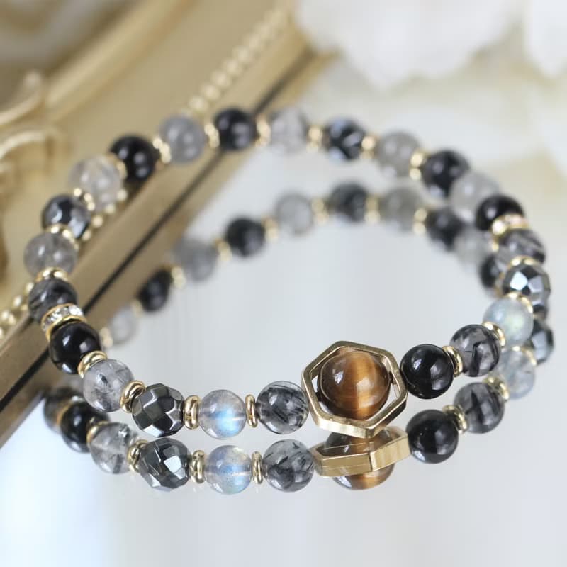 黑曜石 黑髮晶 拉長石 虎眼石 健康招財 避邪防小人 水晶手鍊