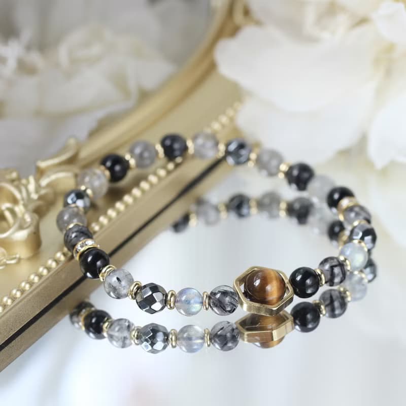 黑曜石 黑髮晶 拉長石 虎眼石 健康招財 避邪防小人 水晶手鍊