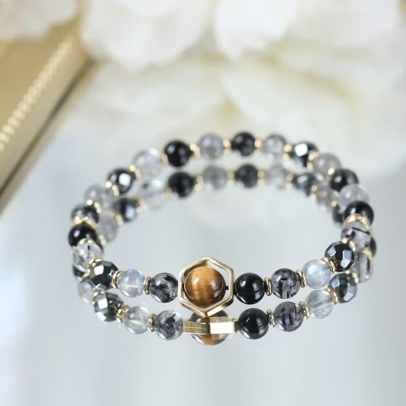 黑曜石 黑髮晶 拉長石 虎眼石 健康招財 避邪防小人 水晶手鍊