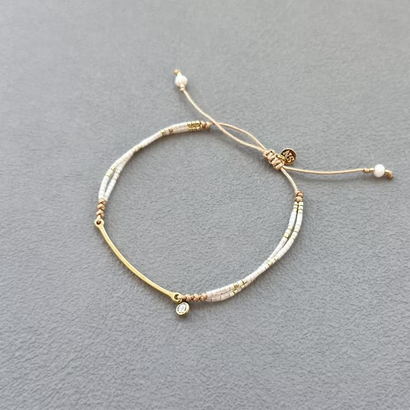 流星軌跡 編織手環(珍珠白)_水晶手鍊 黃銅鍍金飾品 手工製作
