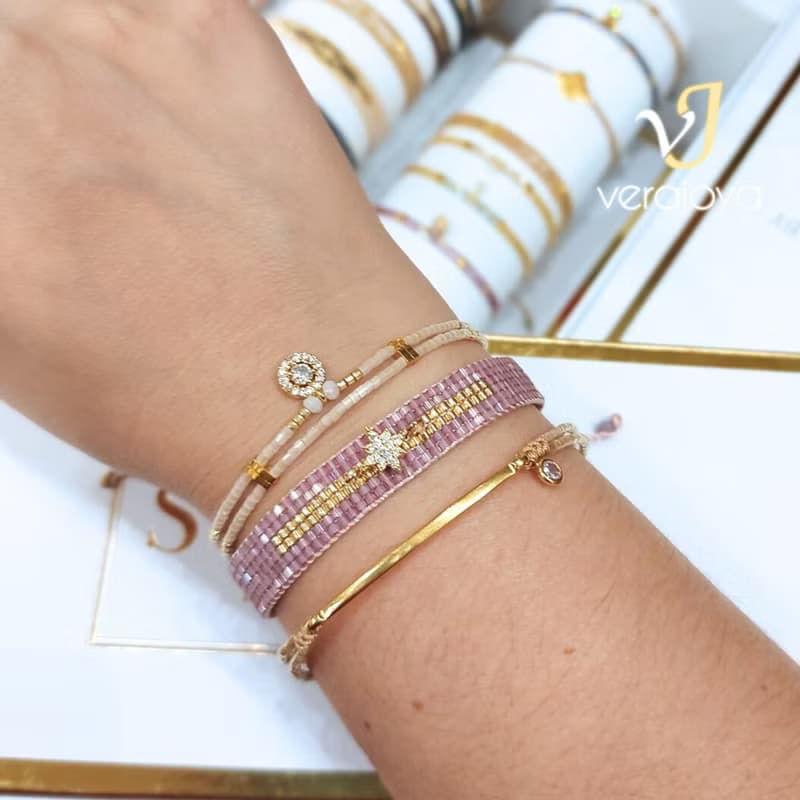 流星軌跡 編織手環(珍珠白)_水晶手鍊 黃銅鍍金飾品 手工製作