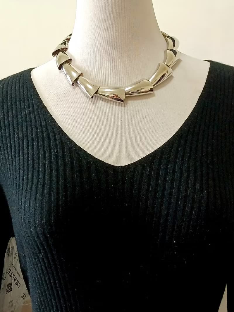 vintage jewelry 現代風銀色區塊項鍊