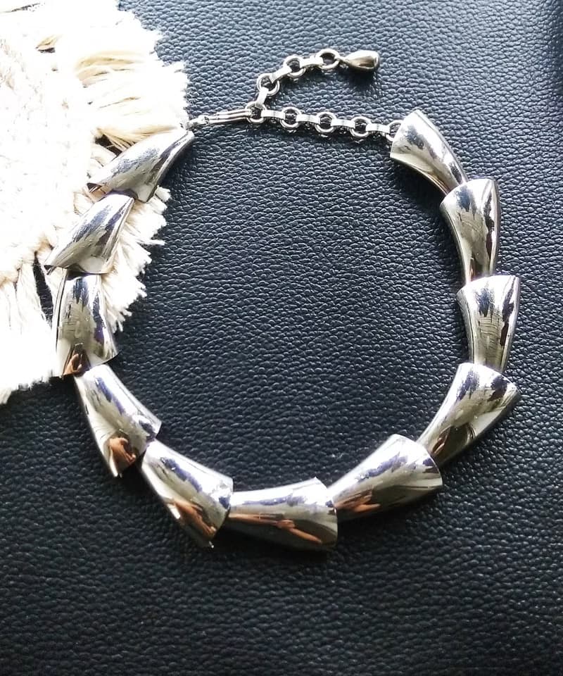 vintage jewelry 現代風銀色區塊項鍊