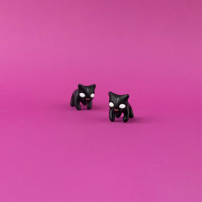 Creepy Black Cat Earrings - Cute Jewelry for Cat Lovers - Handmade Art