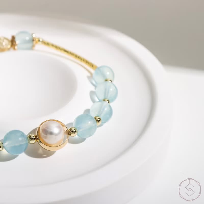 (自信+表達力) 小黛安娜 | 海藍寶 珍珠 | 天然水晶手鍊