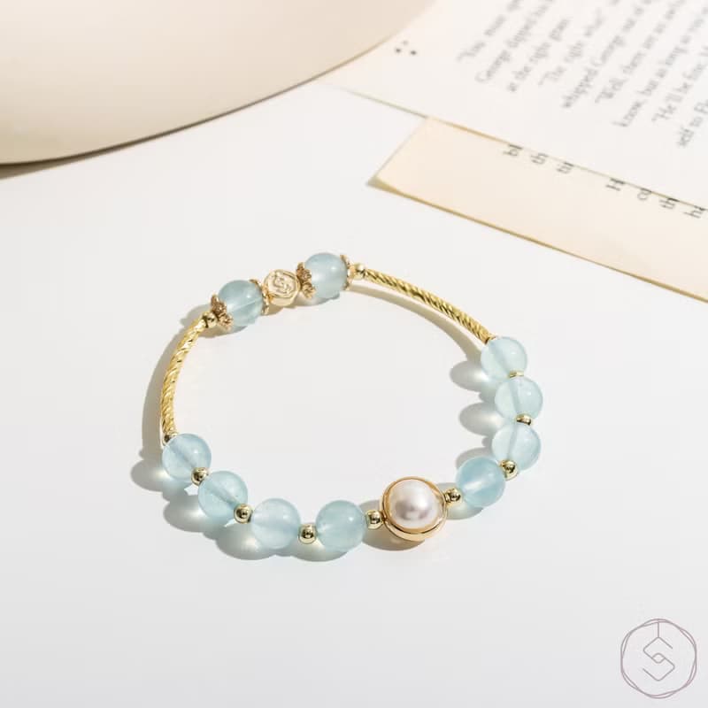 (自信+表達力) 小黛安娜 | 海藍寶 珍珠 | 天然水晶手鍊