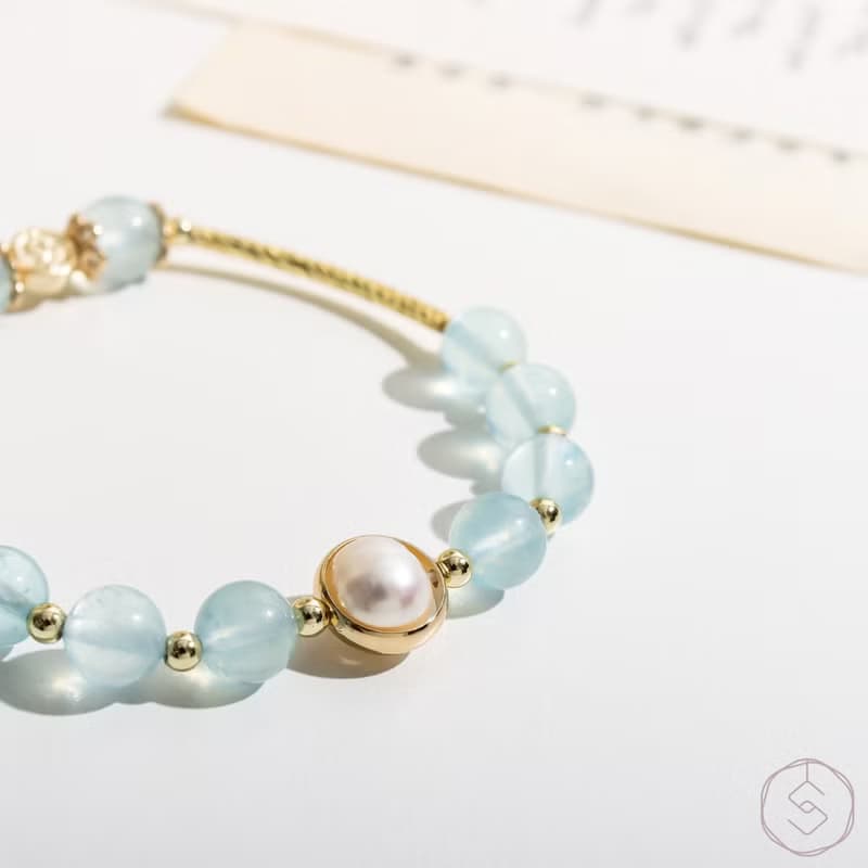 (自信+表達力) 小黛安娜 | 海藍寶 珍珠 | 天然水晶手鍊
