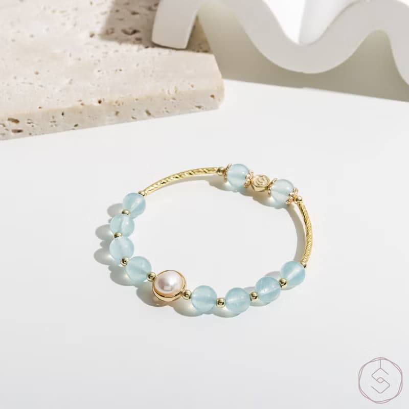 (自信+表達力) 小黛安娜 | 海藍寶 珍珠 | 天然水晶手鍊