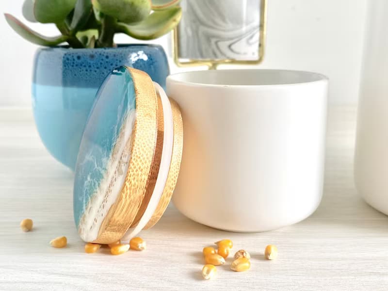 Ceramic Jar, Ceramic Canister, Resin Ocean Painting, Wedding Gift, Home Gift