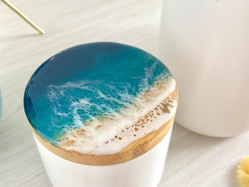 Ceramic Jar, Ceramic Canister, Resin Ocean Painting, Wedding Gift, Home Gift