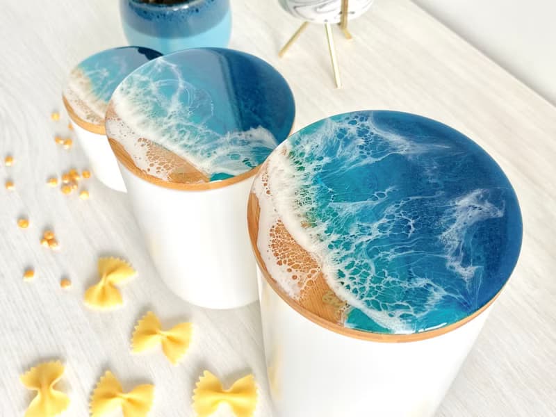 Ceramic Jar, Ceramic Canister, Resin Ocean Painting, Wedding Gift, Home Gift