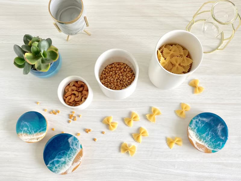 Ceramic Jar, Ceramic Canister, Resin Ocean Painting, Wedding Gift, Home Gift