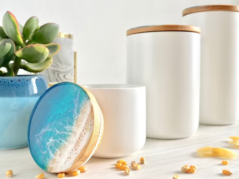 Ceramic Jar, Ceramic Canister, Resin Ocean Painting, Wedding Gift, Home Gift