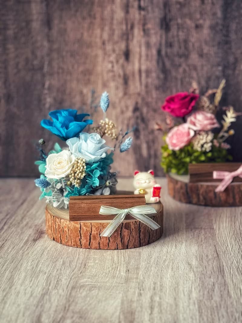 招財貓永生花名片座 乾燥花/開幕送禮/招財/玄關擺飾/升遷祝賀