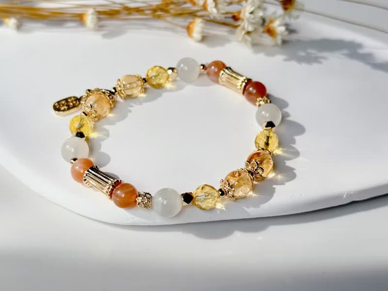 天然水晶 黃水晶 太陽石 月光石 桂花托帕石 招財 開運手鍊