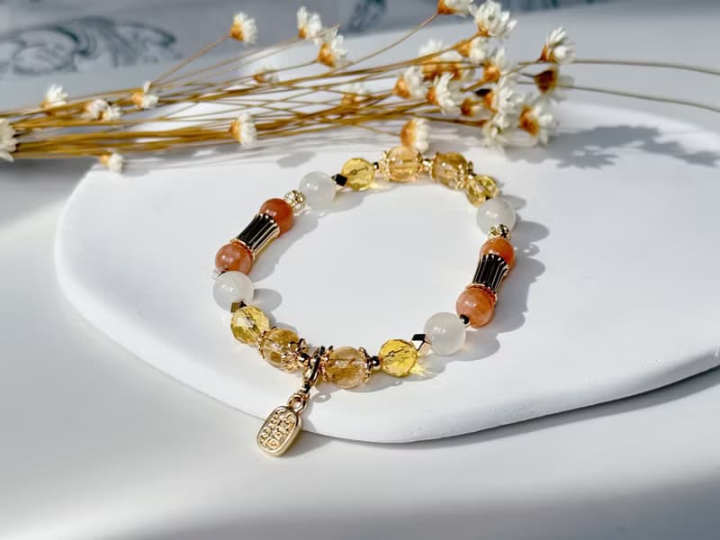 天然水晶 黃水晶 太陽石 月光石 桂花托帕石 招財 開運手鍊