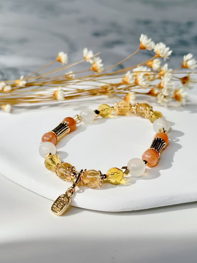 天然水晶 黃水晶 太陽石 月光石 桂花托帕石 招財 開運手鍊