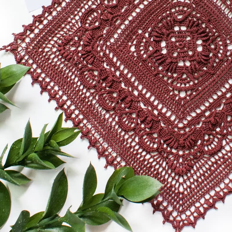Burgundy tableware Lace placemat for dining decor Natural cotton table coaster
