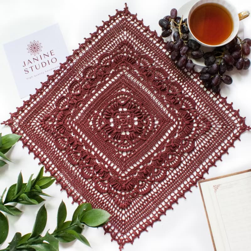 Burgundy tableware Lace placemat for dining decor Natural cotton table coaster