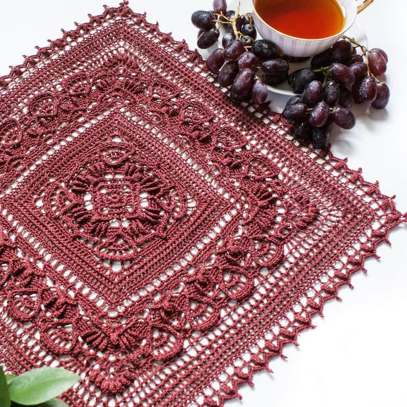 Burgundy tableware Lace placemat for dining decor Natural cotton table coaster